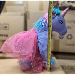 Build-A-Bear Purple Unicorn Plush 17” Rainbow Mane Pink Dress Sparkle Hooves